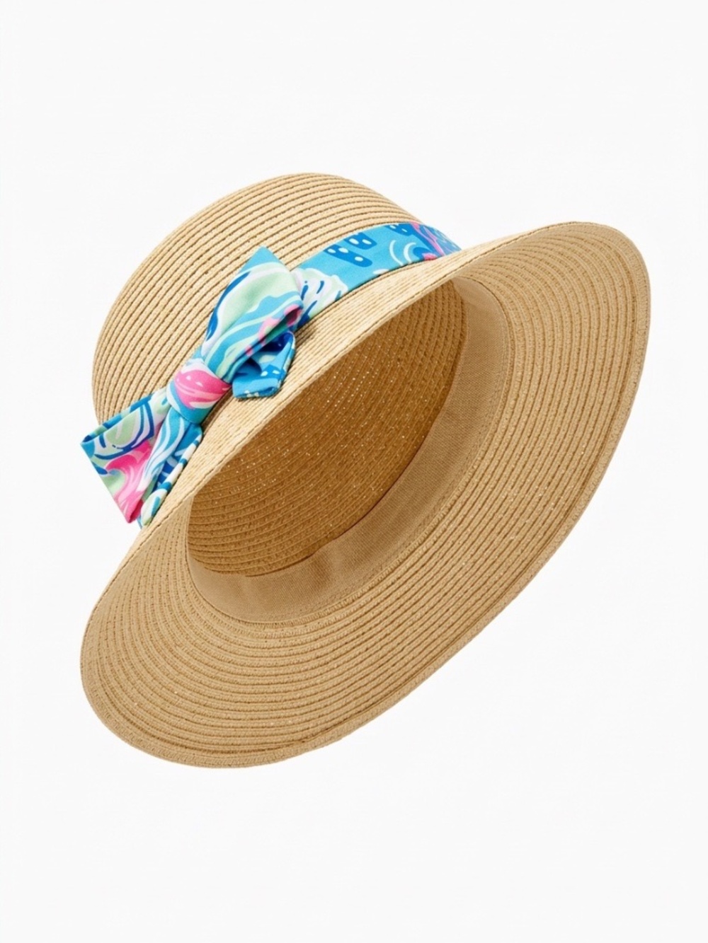 Straw hat with tropical ribbon